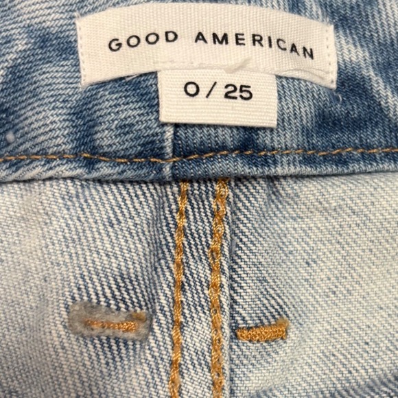 Good American Good Boy Flare Jeans Distressed Hem Slit Light Wash‎ Size 0 NWT - Picture 13 of 14